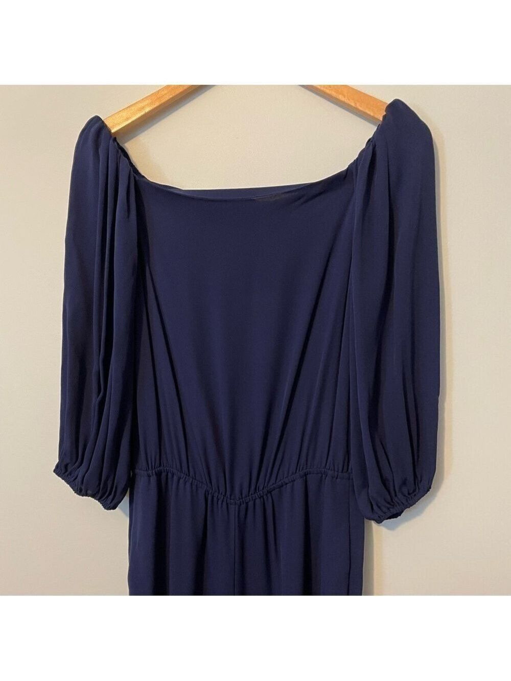 Theory Off Shoulder 100% Silk Navy Jumpsuit Small - Picture 4 of 13
